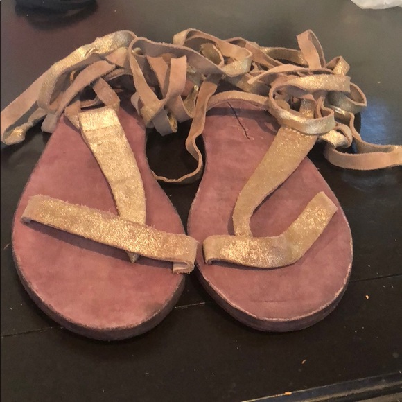 NWOT Free People Gold Dahlia laceup sandals - Picture 2 of 5